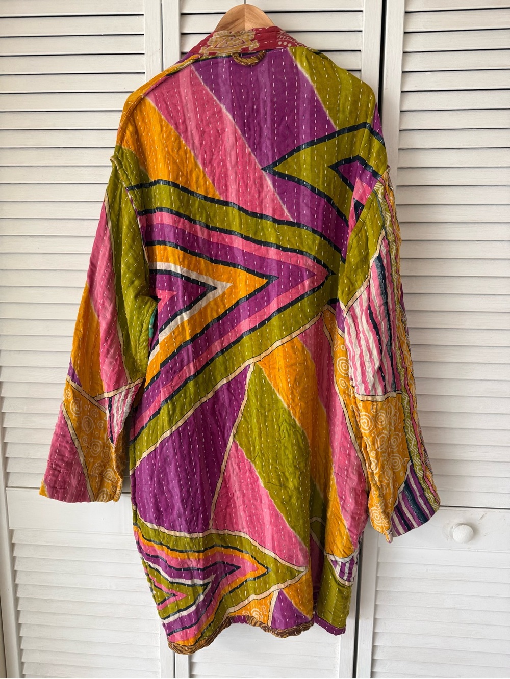 Boho  Kantha kimono in Pink, Purple, Mustard, Olive reversible PTP 27 length 41 - Picture 2 of 4